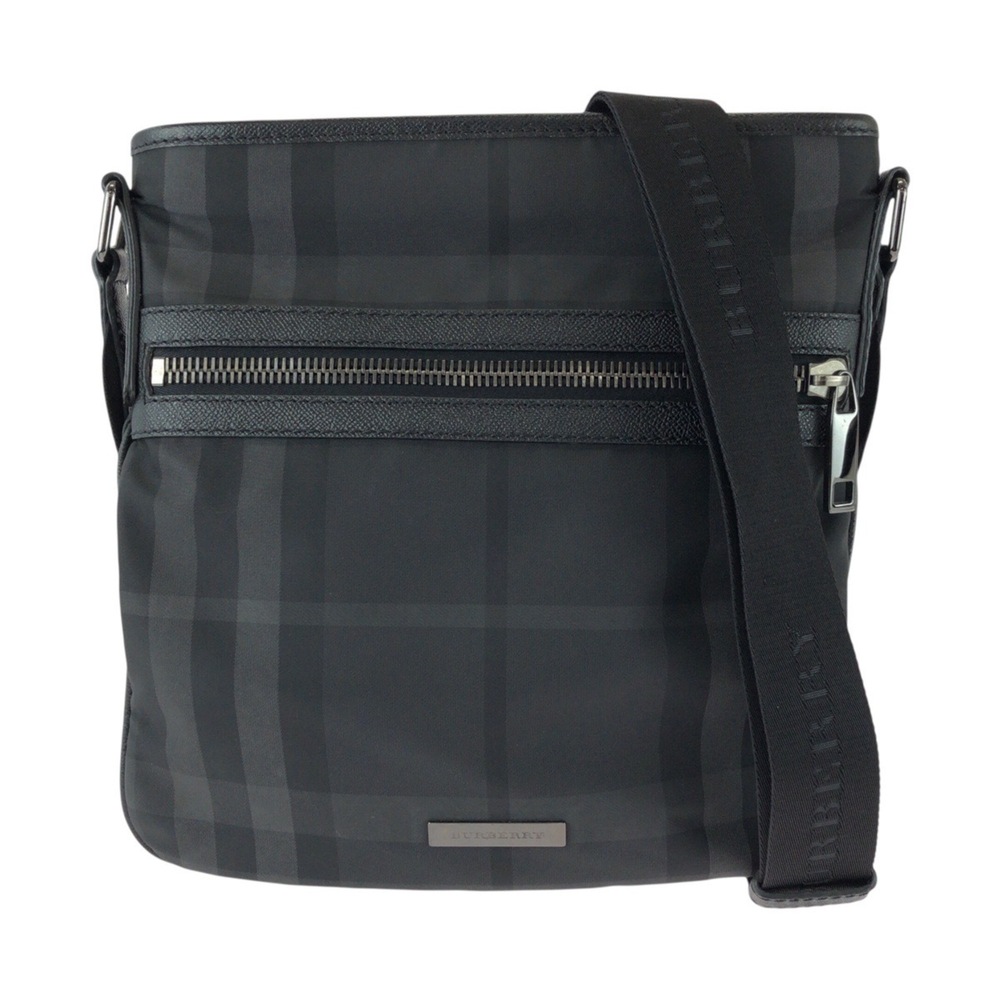 BURBERRY Burberry Check Pattern Black Gray Silver Hardware Nylon Leather Shou...